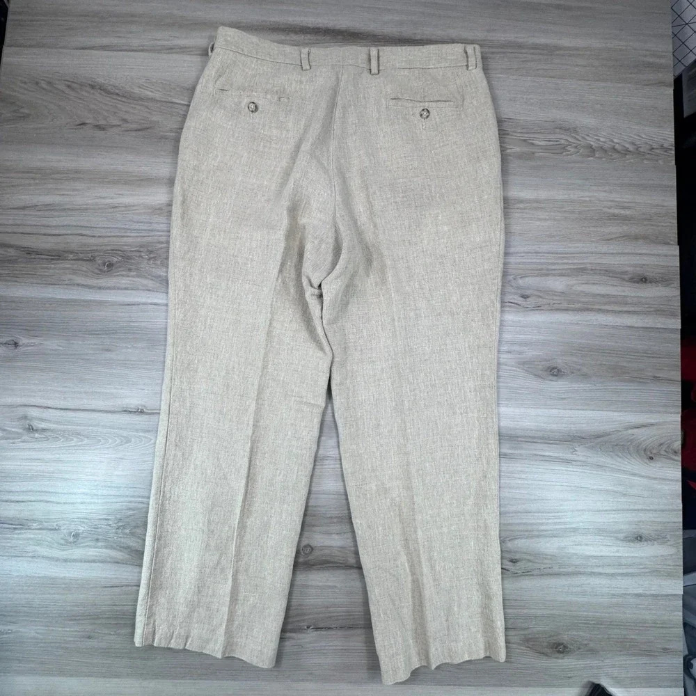 Dockers Premium D3 Classic Fit Linen Cotton Pleated Pants Mens 38x30 Beige Khaki